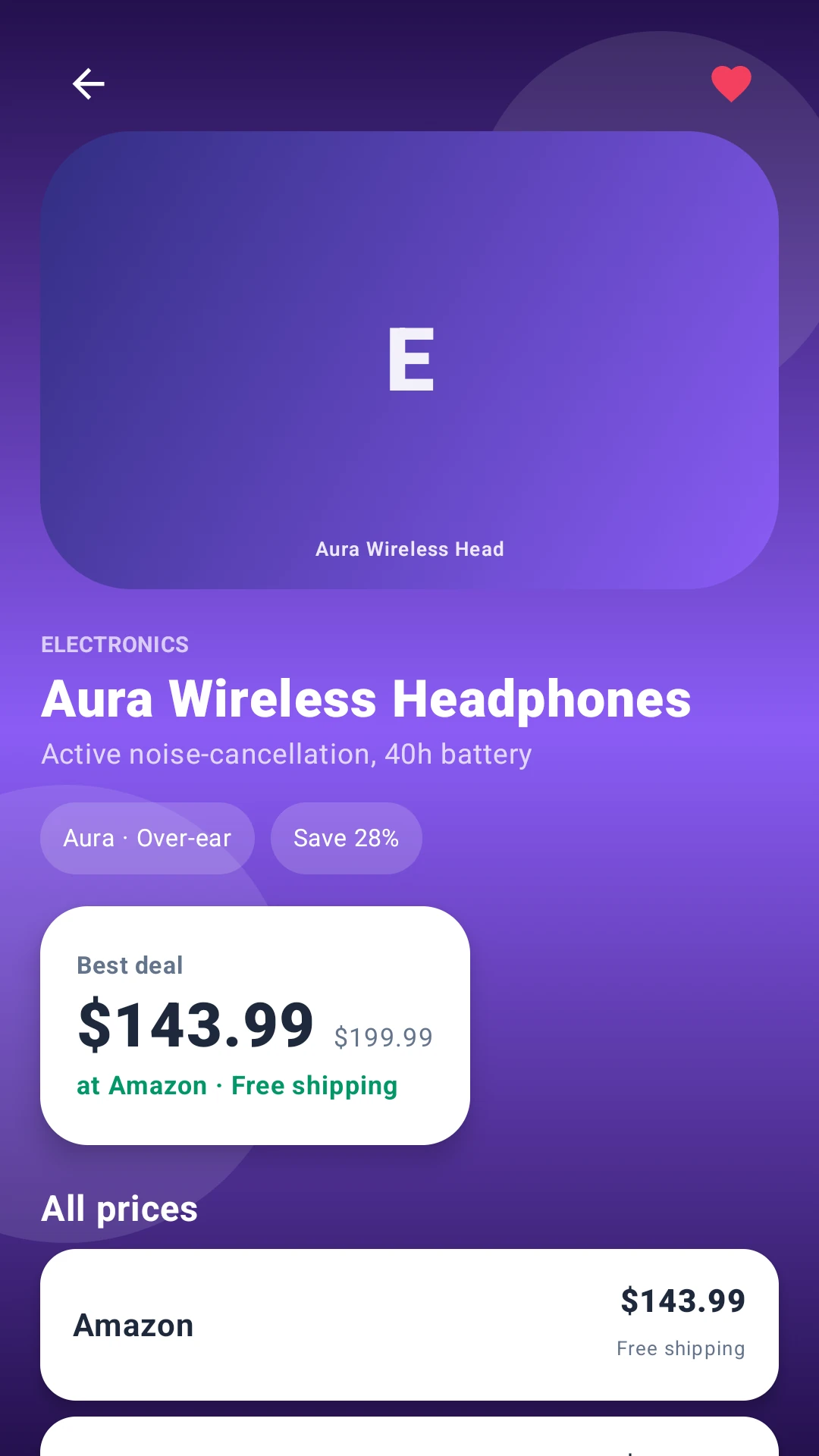 Price Ponderer product comparison screen